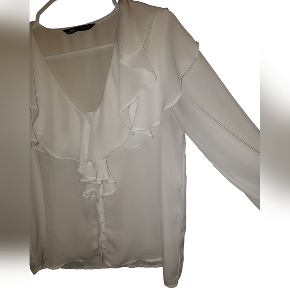 Zara Women Ivory Long Sleeve Blouse - Picture 6 of 10